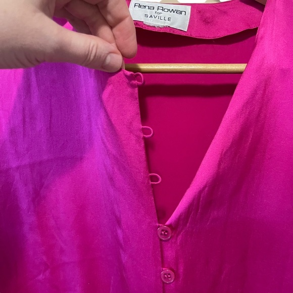 RENA ROWAN for Saville| 100% Silk Button up Flowy Pink blouse w/side slits L/XL - Picture 2 of 12